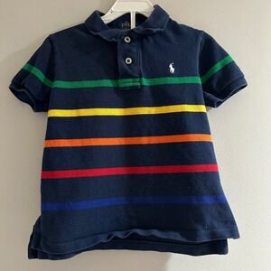 Polo Ralph Lauren Polo Shirt Kids Size 5 Navy Blue Multi Good Striped Cotton